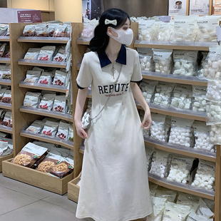 初中女生学院风翻领T恤裙夏新款高中学生运动时尚显瘦过膝连衣裙