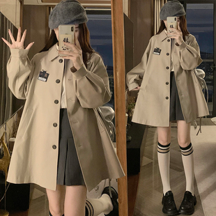高中生甜美气质中长款风衣秋冬新款初中学生潮牌时髦学院风外套女