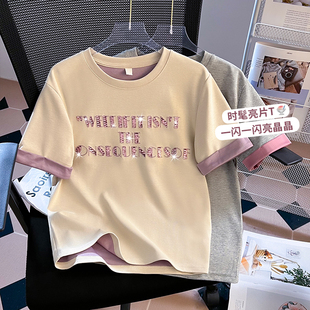 初中女生宽松甜美T恤夏潮流ins时尚高中学生洋气休闲纯棉短袖上衣