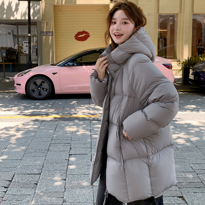 潮流时尚中长款学院风宽松棉衣女