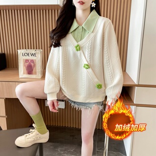 少女洋气休闲冬装卫衣15宽松13时尚14岁初中学生加绒加厚翻领上衣