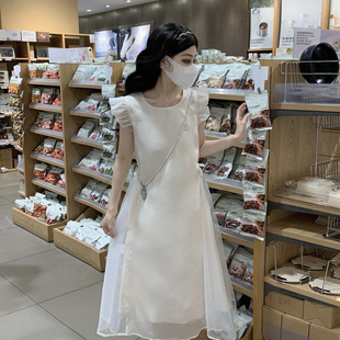 甜美飞飞袖网纱连衣裙夏超好看仙女裙初高中大学生温柔初恋公主裙
