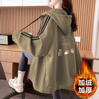 加绒加厚棒球服宽松中长款外套女