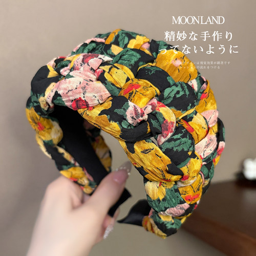 复古油画风碎花编织宽边发箍发卡