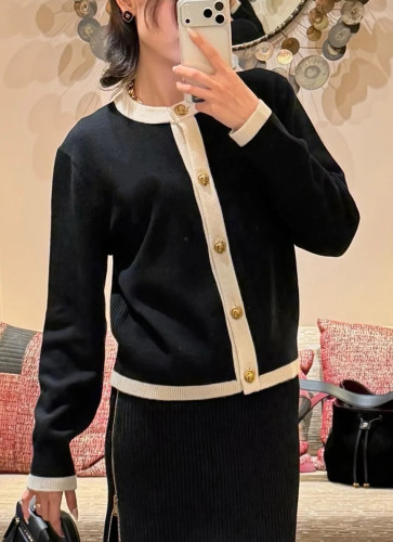 ZHOU买手店｜26K新款女士双C流苏胸针单排扣长袖针织开衫外套上衣