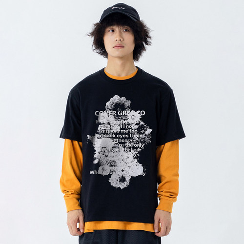 现货 Cover Grey Succulent Plant Tee 花卉印花情侣纯棉短袖T恤