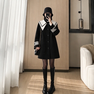 学院风海军领毛呢外套女双面呢子大衣今年流行羊绒女爆款中长款