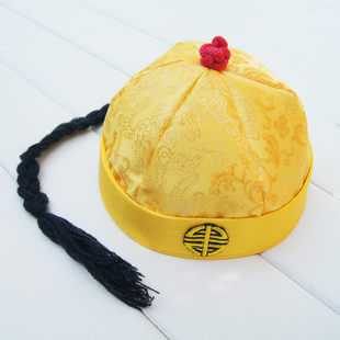 春季新款儿童唐装瓜皮帽 男童阿哥帽太子帽 宝宝周岁庆生礼服帽子