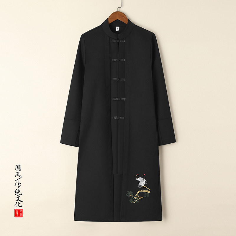W201*风立领长款风衣盘扣绣花复古风外套潮禅服*P85,男装风衣,星座1516（原B303）
