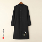 W201*风立领长款风衣盘扣绣花复古风外套潮禅服*P85，男装风衣，星座1516（原B303）
