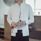 T87*2021男士长袖棉麻口袋修身休闲衬衣男麻料衬衫麻本色*，男装衬衫，星座1516（原B303）