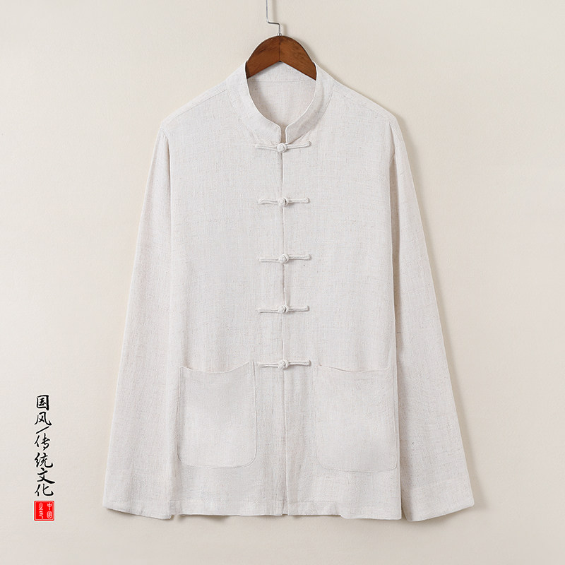 T922*风中式长袖立领棉麻衬衫复古唐装盘扣衬衣*P65,男装衬衫,星座1516（原B303）
