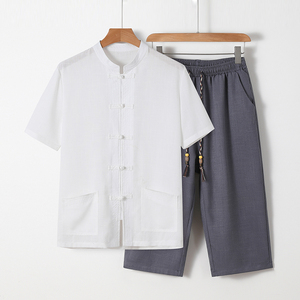 81676 * 风中老年男装夏汉服唐装居士服短袖衬衫套装 *P70图片