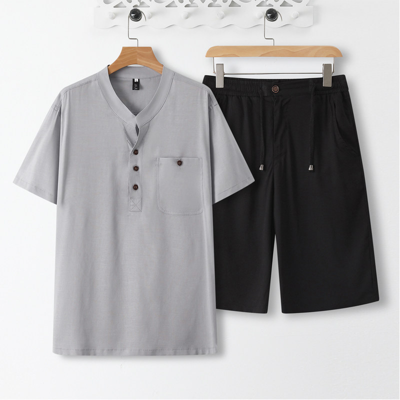 2066*风天丝麻禅服居士服冰丝短袖薄款凉感T恤衬衫*P70,男装T恤,星座1516（原B303）