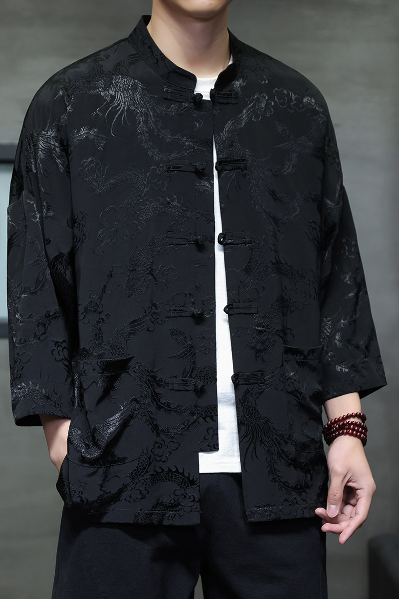 T919*风中袖立领衬衫龙凤纹复古唐装汉服新中式男装*P68,男装衬衫,星座1516（原B303）