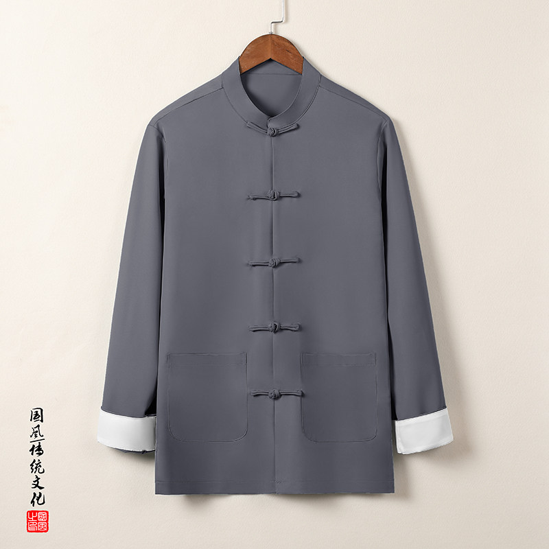T916*中古风男士盘扣唐装立领长袖衬衫禅服纯色开衫*P65,男装衬衫,星座1516（原B303）