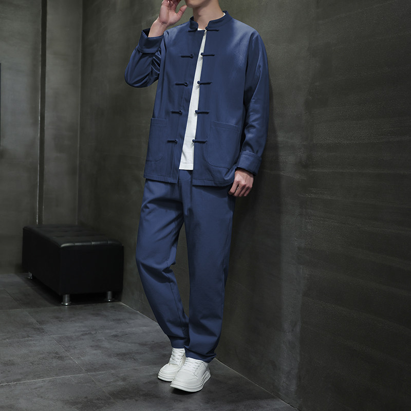 DY38*风汉服唐装居士服内里抗皱长裤长袖棉麻加厚套装*P95,男装休闲套装,星座1516（原B303）
