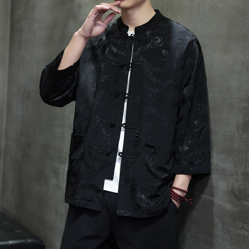 T919*风中袖立领衬衫龙凤纹复古唐装汉服新中式男装*P68,男装衬衫,星座1516（原B303）