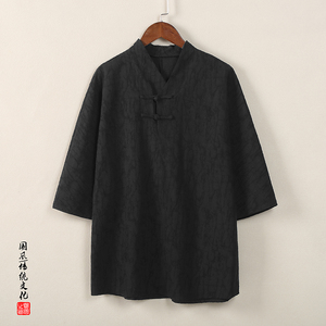 T910* 风暗纹提花古风复古中袖T恤男士禅服居仕服 *P55图片