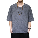 T918*风提花暗纹古风禅服复古茶服中袖T恤男居仕服*P55，男装T恤，星座1516（原B303）