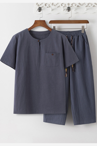 8086* 夏季风唐装禅服棉麻短袖古风透气T恤套装男居仕服 *P55图片