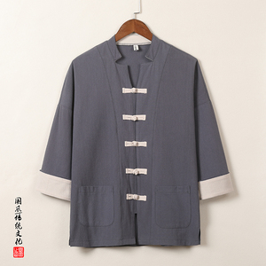 T915* 风盘扣唐装茶服中袖古风开衫纯色居仕服禅服 *P55图片