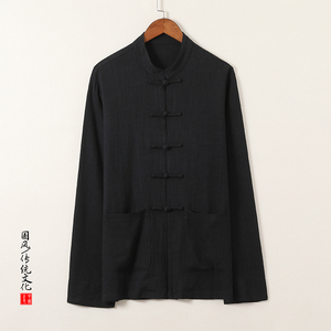 T922* 风中式长袖立领棉麻衬衫复古唐装盘扣衬衣 *P65图片