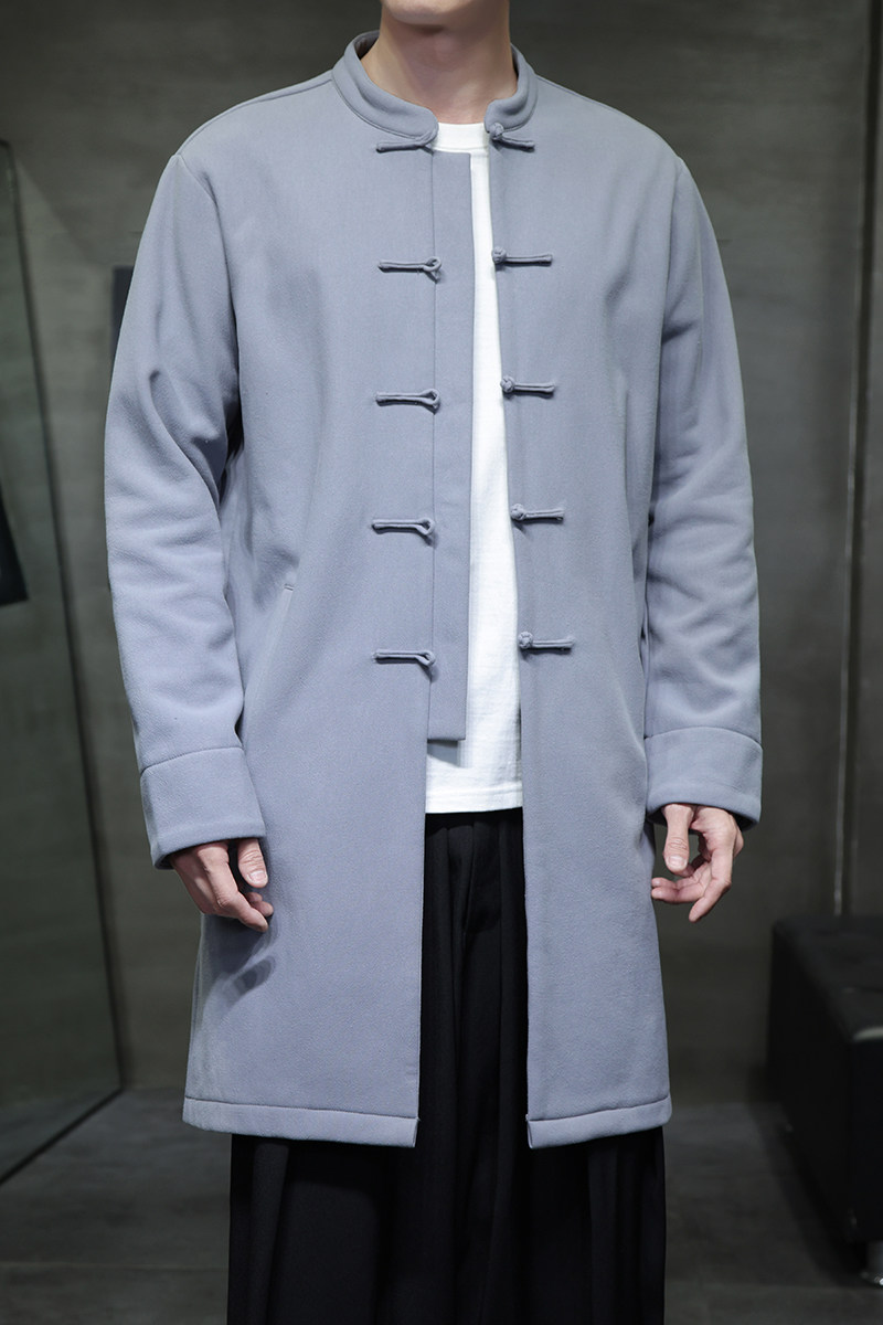 W208*风立领中长款风衣外套复古长衫禅服盘扣唐装*P95,男装风衣,星座1516（原B303）