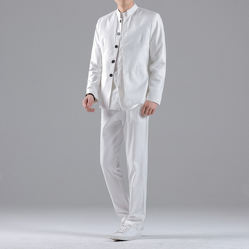 W205*男士立领修身纯色免烫多色表演服中山装两件套西服*P85,男装西服,星座1516（原B303）