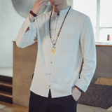 T83*2021男士长袖棉麻修身休闲衬衣男麻料口袋衬衫白色*，男装衬衫，星座1516（原B303）