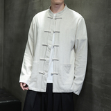 T922*风中式立领棉麻长袖衬衫复古开衫唐装盘扣衬衣*P65，男装衬衫，星座1516（原B303）