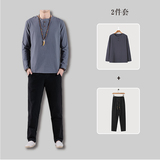 81288*风立领复古棉质长袖T恤男古风两件套禅服居士服*P70，男装T恤，星座1516（原B303）