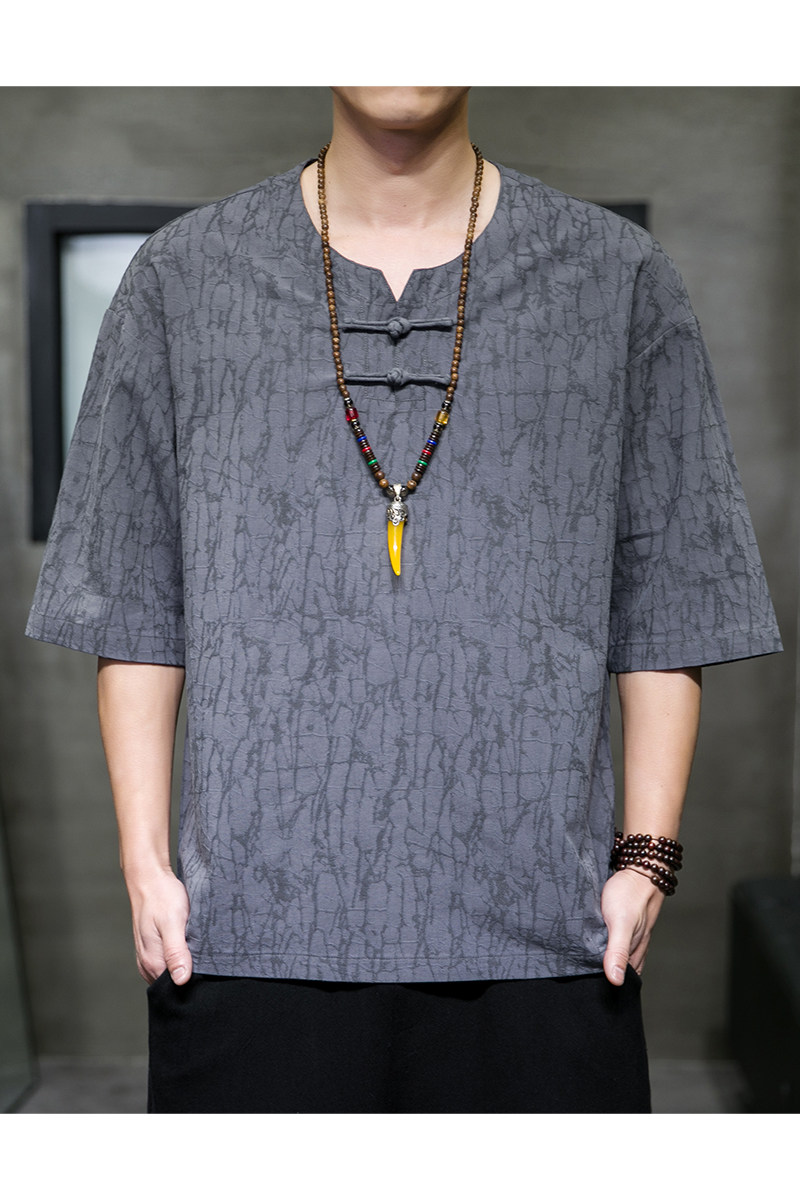 T918*风中袖提花暗纹古风禅服复古茶服T恤居仕服*P55,男装T恤,星座1516（原B303）