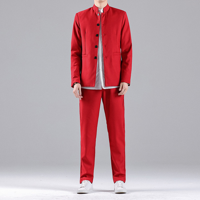 W205*男士立领修身纯色免烫多色表演服中山装两件套西服*P85,男装西服,星座1516（原B303）
