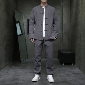 DY38* 风汉服唐装居士服内里抗皱长裤长袖棉麻加厚套装 *P95图片