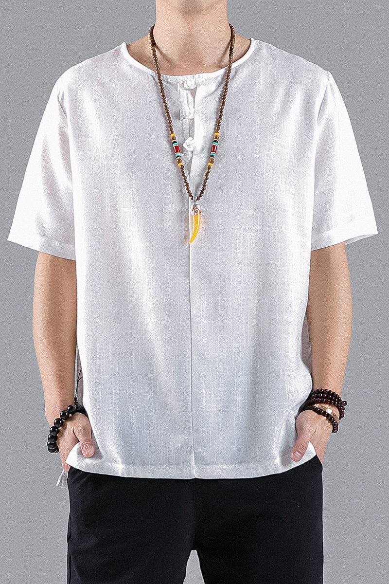 T813*夏季风唐装盘扣圆领短袖古风居仕服T恤禅服*P30,男装T恤,星座1516（原B303）