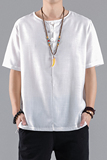T813*夏季风唐装盘扣圆领短袖古风居仕服T恤禅服*P30，男装T恤，星座1516（原B303）