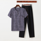 HT998*夏季风男士短袖T恤套装中老年唐装两件套男黑白*，男装衬衫，星座1516（原B303）