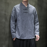 T920*风男士暗纹提花古风复古宽松棉长袖T恤禅服*P60，男装T恤，星座1516（原B303）