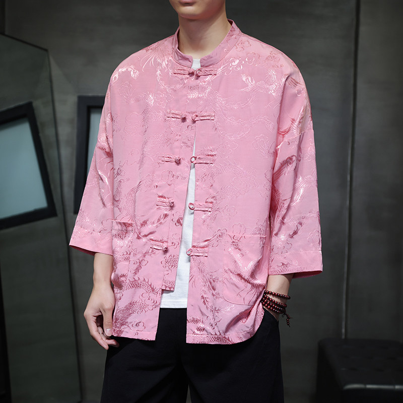 T919*风中袖立领衬衫龙凤纹复古唐装汉服新中式男装*P68,男装衬衫,星座1516（原B303）