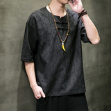 T918*风提花暗纹古风禅服复古茶服中袖T恤男居仕服*P55，男装T恤，星座1516（原B303）