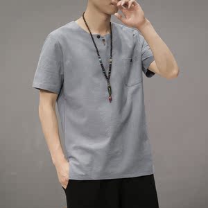T80* 夏季风唐装禅服棉麻短袖古风透气T恤男居仕服 *P25图片