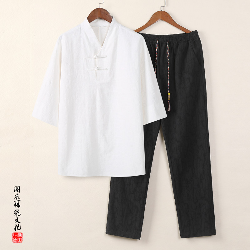 91058*风暗纹提花中袖古风复古T恤男士禅服套装居仕服*P105,男装T恤,星座1516（原B303）
