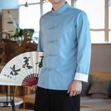 T916*风盘扣唐装立领古风坠感仿真丝衬衫禅服*P65，男装衬衫，星座1516（原B303）