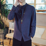 T90*古风长袖衬衫立领禅服居仕服风盘扣衬衫男*P55，男装衬衫，星座1516（原B303）