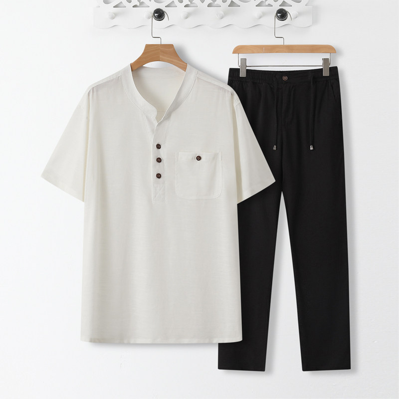 2068*夏季风天丝麻料短袖薄款凉感T恤居士服禅服*P75,男装T恤,星座1516（原B303）