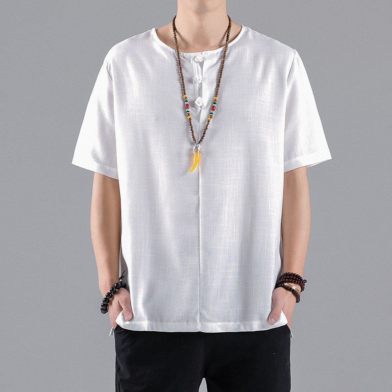 T813* 夏季风唐装盘扣圆领短袖古风居仕服T恤禅服 *P30图片