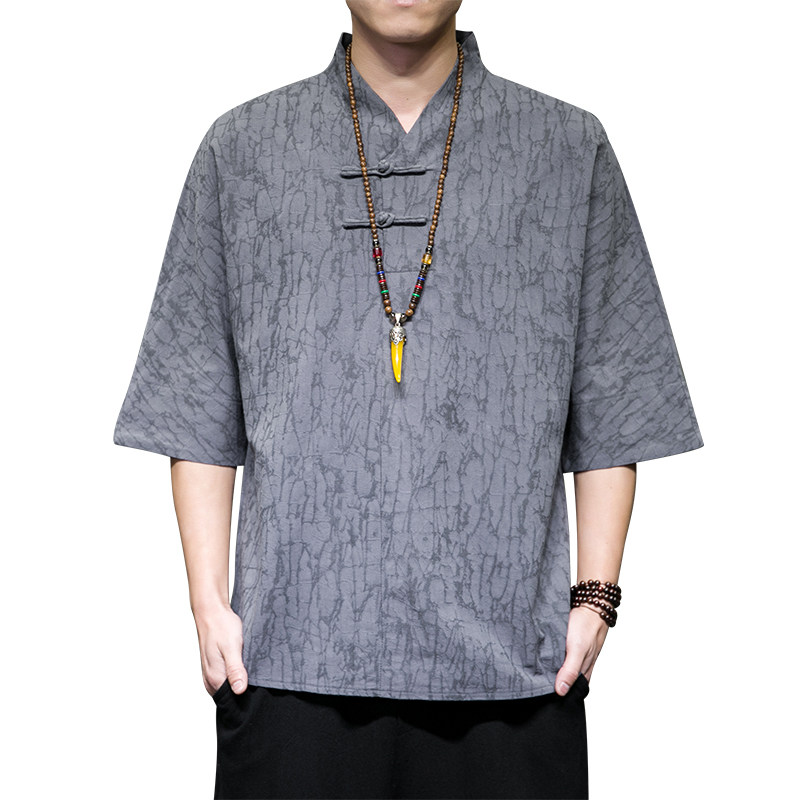T910*风落肩中袖暗纹提花古风居仕服复古茶服T恤男禅服*P55,男装T恤,星座1516（原B303）
