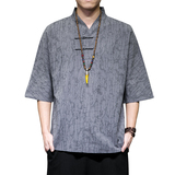 T910*风落肩中袖暗纹提花古风居仕服复古茶服T恤男禅服*P55，男装T恤，星座1516（原B303）