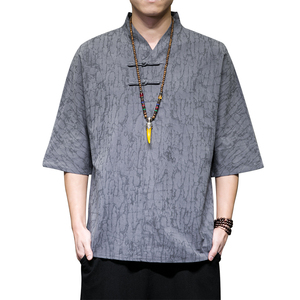 T910* 风落肩中袖暗纹提花古风居仕服复古茶服T恤男禅服 *P55图片